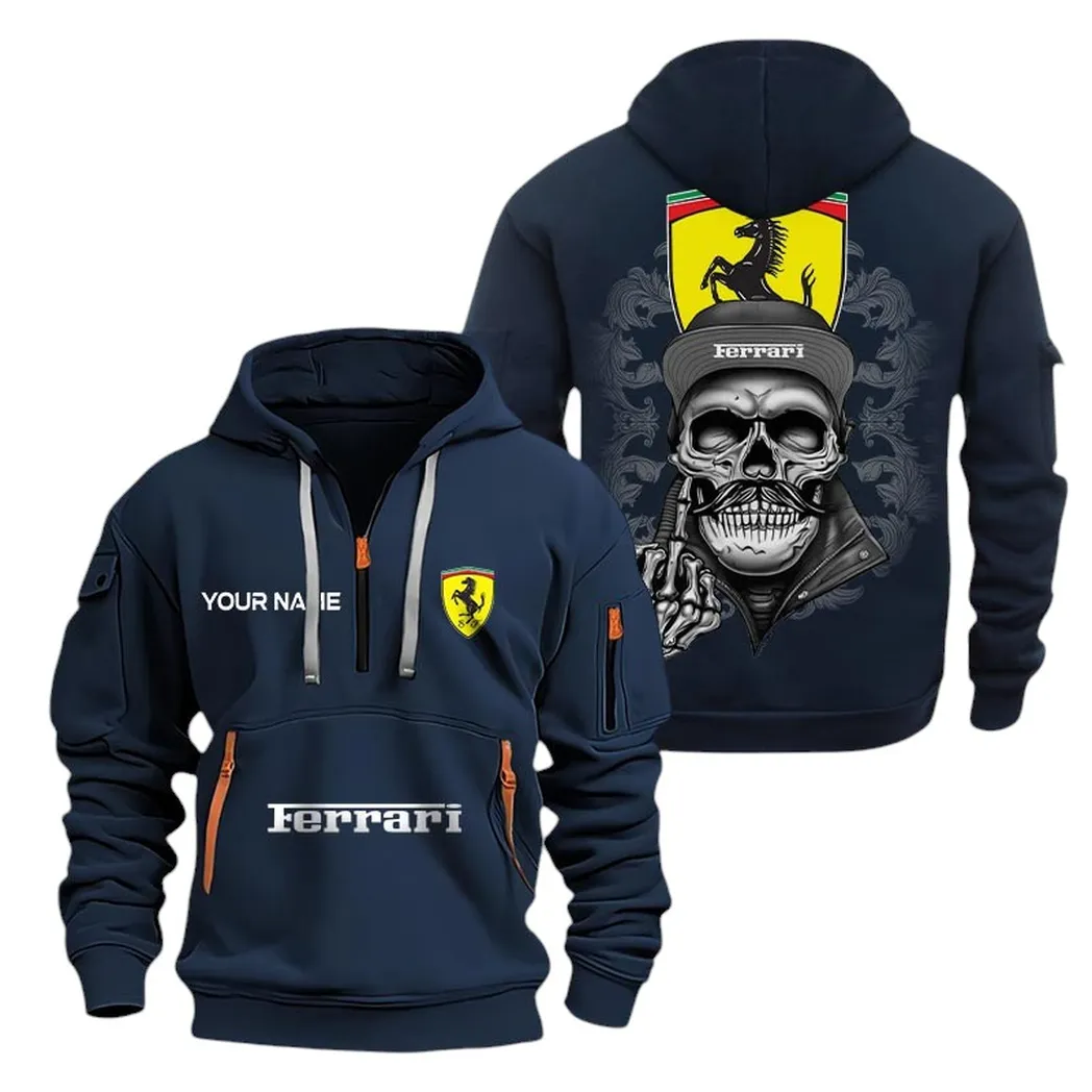 Ferrari Half Zip Hoodie For Men, Gift For Ferrari Fan CAR166022625146 - Navy