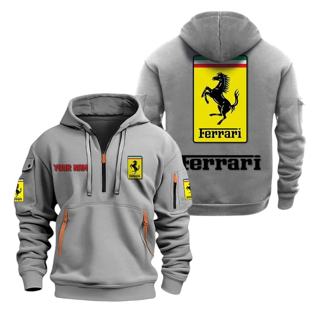 Ferrari Half Zip Hoodie For Men, Gift For Ferrari Lovers CAR20022125671 - Gray