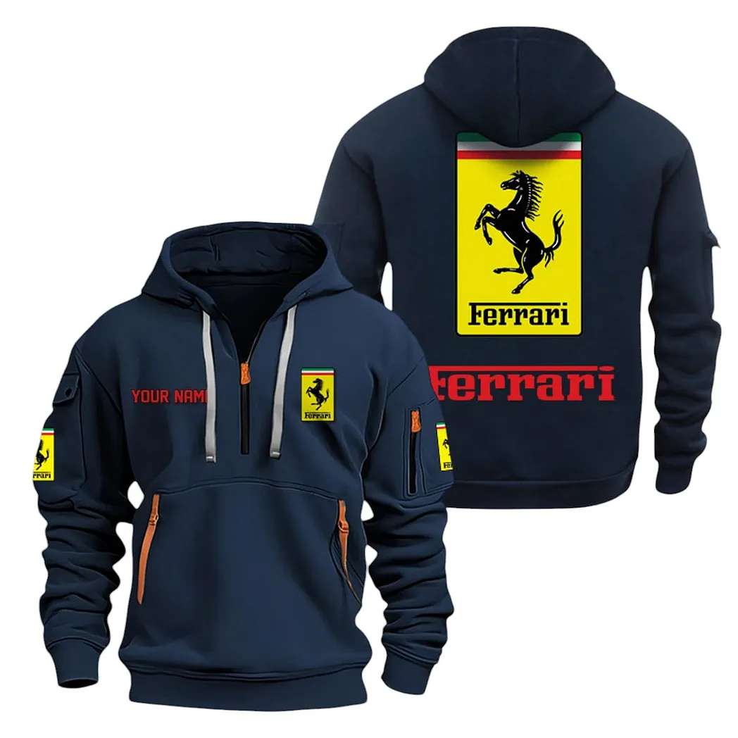 Ferrari Half Zip Hoodie For Men, Gift For Ferrari Lovers CAR20022125671 - Navy