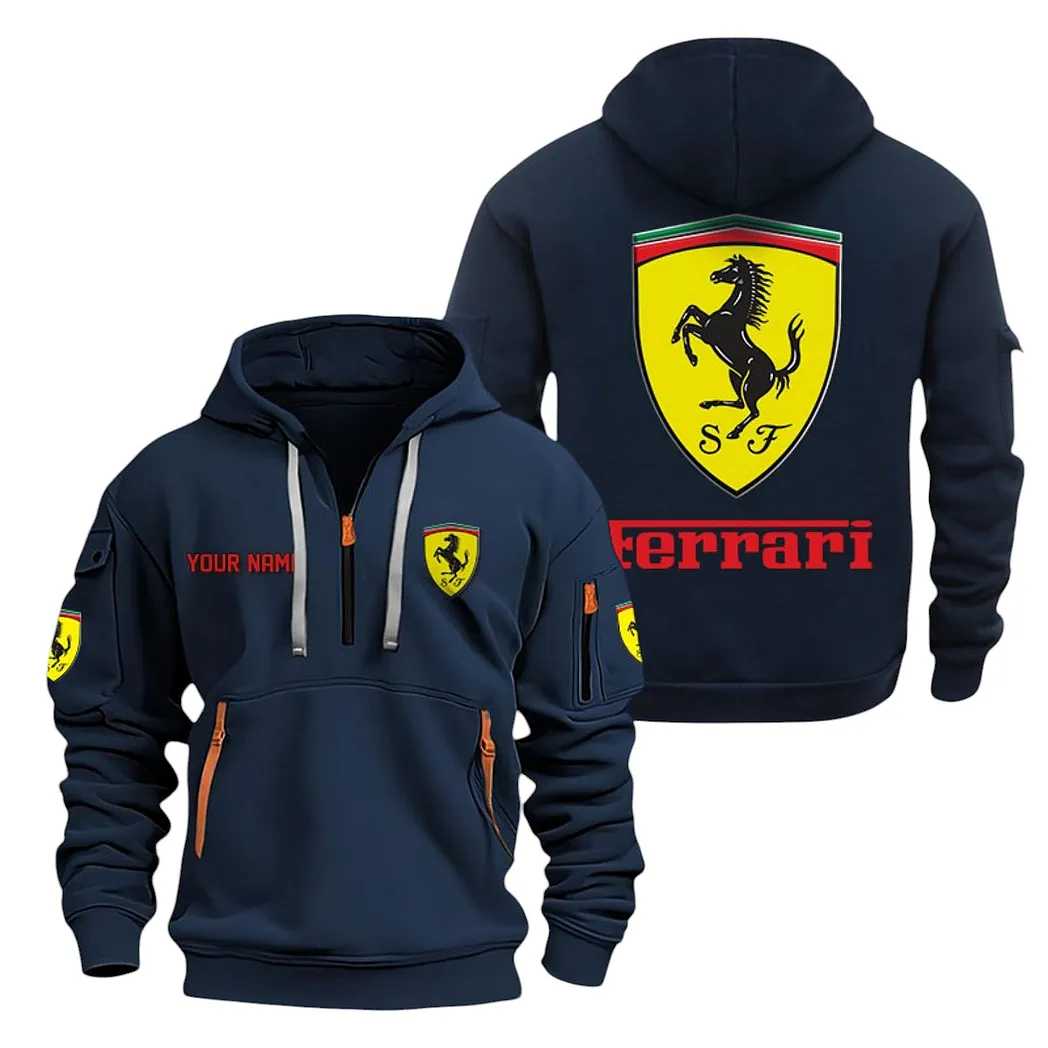 Ferrari Half Zip Hoodie For Men, Gift For Ferrari Lovers CAR20022125692 - Navy
