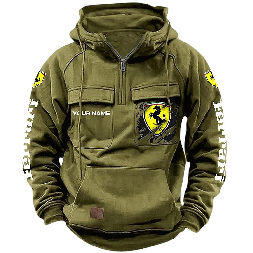 Ferrari Hoodie Tactical Quarter Zip, Gift For Ferrari Lovers CAR164022425143 - Army Green