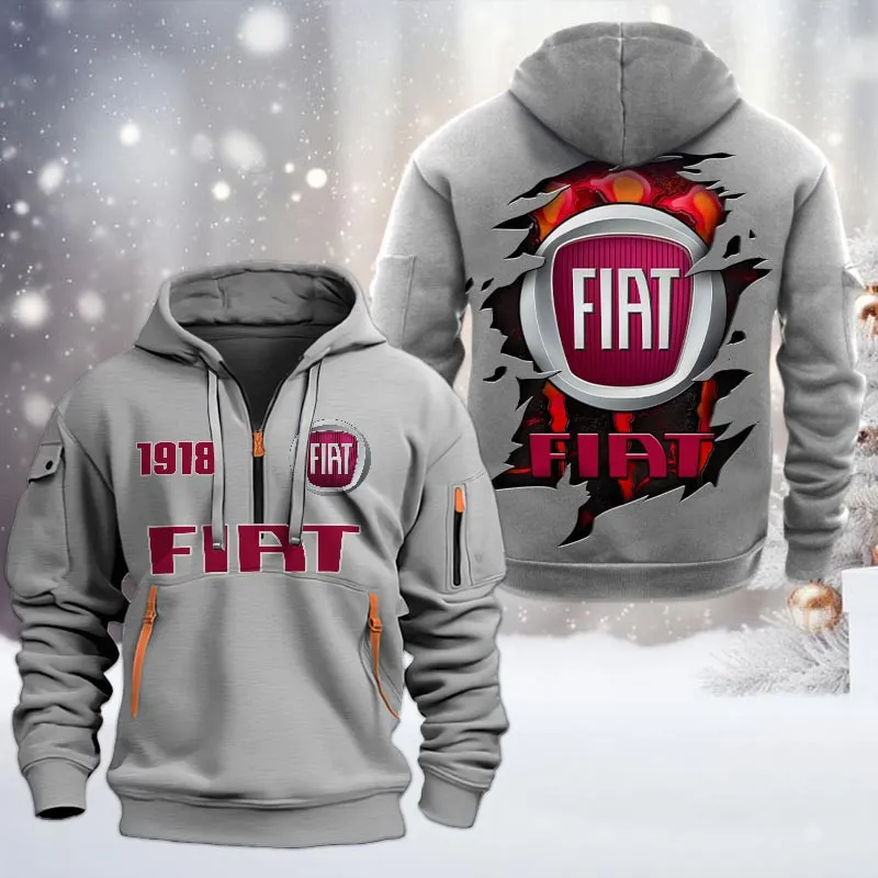Fiat Half Zip Hoodie, All Over Print Half Zip Hoodies For Men CAR198032775 - Gray