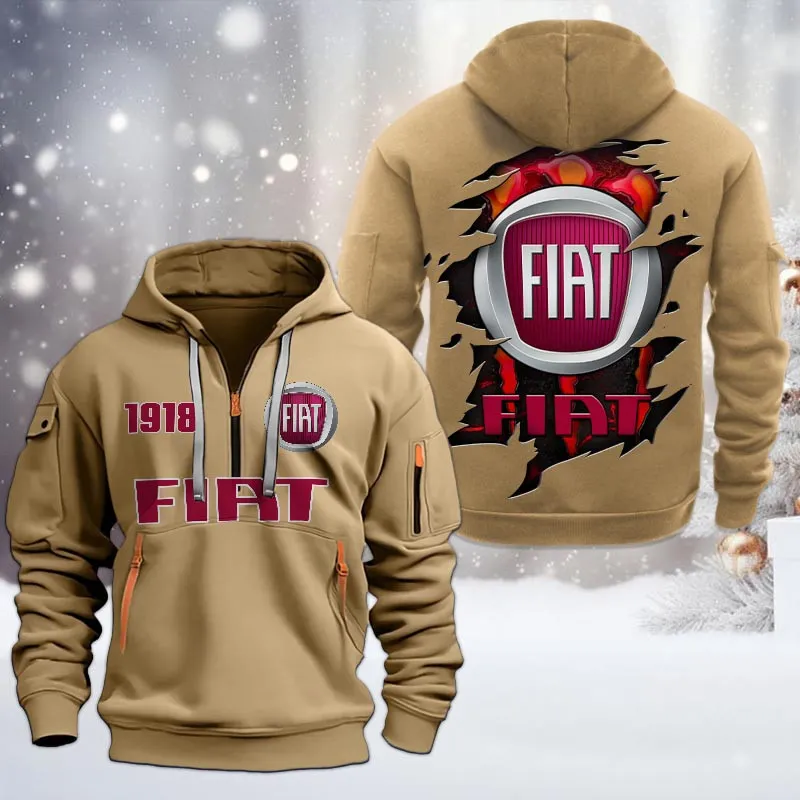 Fiat Half Zip Hoodie, All Over Print Half Zip Hoodies For Men CAR198032775 - Khaki