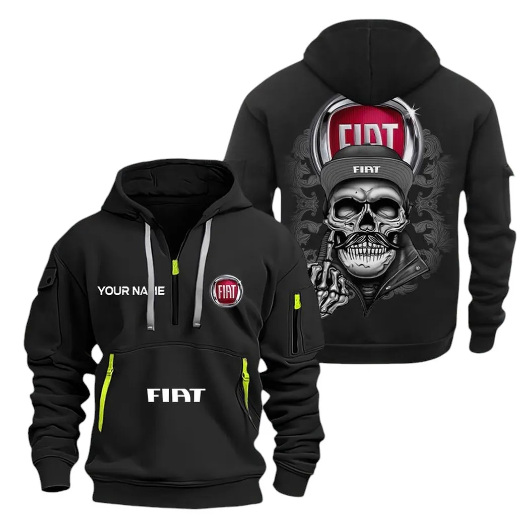 Fiat Half Zip Hoodie For Men, Gift For Fiat Fan CAR166022625135 - Black