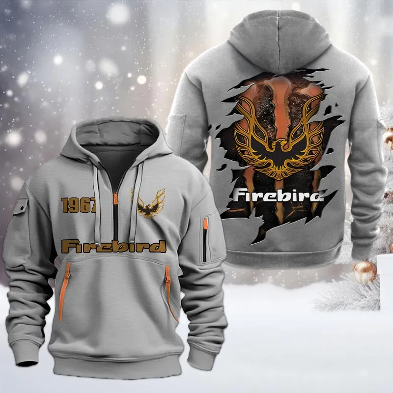 Firebird Pontiac Half Zip Hoodie, All Over Print Half Zip Hoodies For Men CAR198032769 - Gray