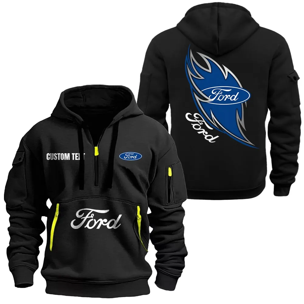 Ford Hoodie Half Zipper CAR1701112077, CAR All Over Print Hoodie Half Zipper - Black