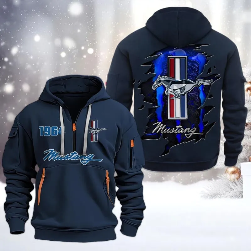 Ford Mustang Half Zip Hoodie, All Over Print Half Zip Hoodies For Men CAR198032730 - Navy