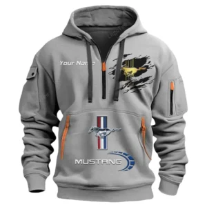 Ford Mustang Half Zip Hoodie CAR113021425856, Best Gift for Him, Husband, Boyfriend - Gray