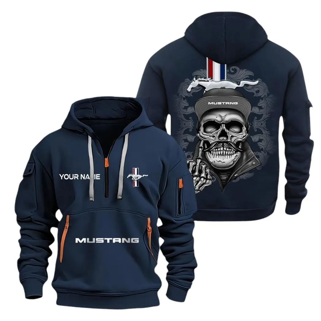 Ford Mustang Half Zip Hoodie For Men, Gift For Ford Mustang Fan CAR166022625112 - Navy
