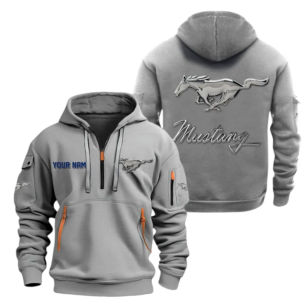 Ford Mustang Half Zip Hoodie For Men, Gift For Ford Mustang Lovers CAR20022125711 - Gray