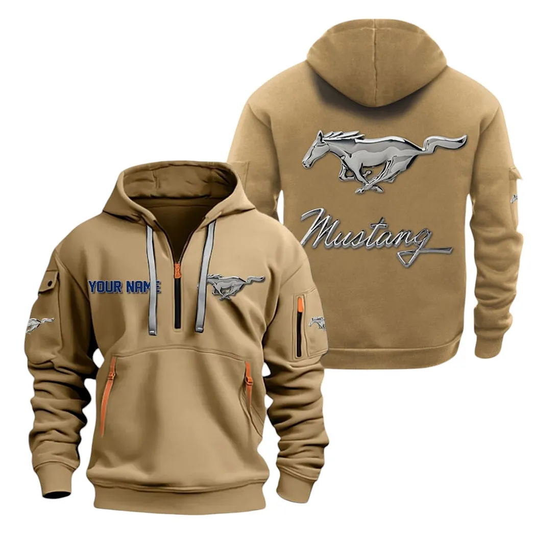 Ford Mustang Half Zip Hoodie For Men, Gift For Ford Mustang Lovers CAR20022125711 - Khaki
