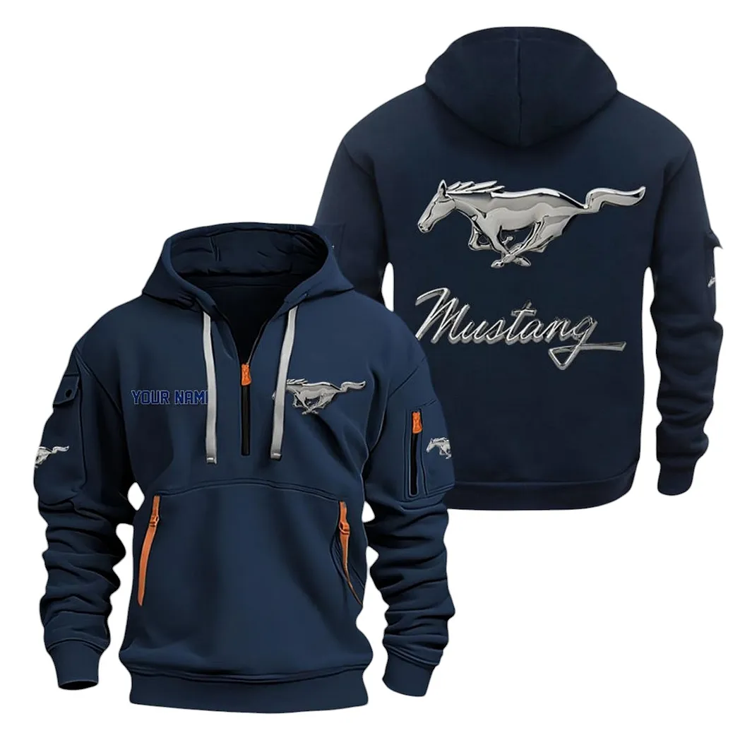 Ford Mustang Half Zip Hoodie For Men, Gift For Ford Mustang Lovers CAR20022125711 - Navy