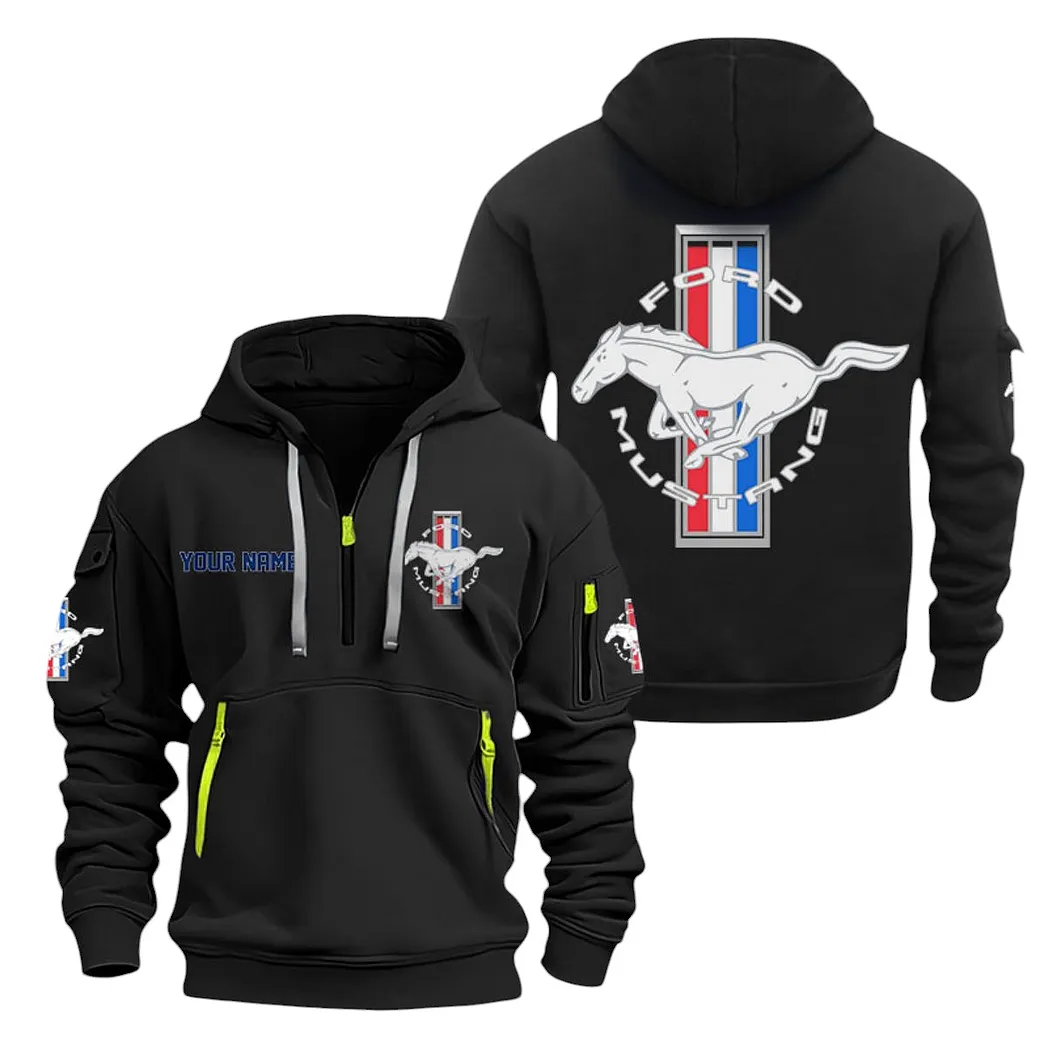 Ford Mustang Half Zip Hoodie For Men, Gift For Ford Mustang Lovers CAR20022125716 - Black