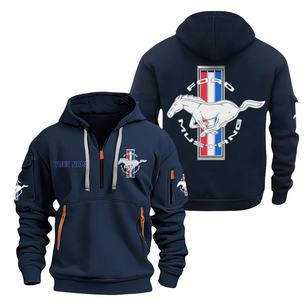 Ford Mustang Half Zip Hoodie For Men, Gift For Ford Mustang Lovers CAR20022125716 - Navy