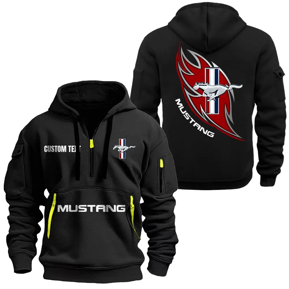 Ford Mustang Hoodie Half Zipper CAR1701112079, CAR All Over Print Hoodie Half Zipper - Black