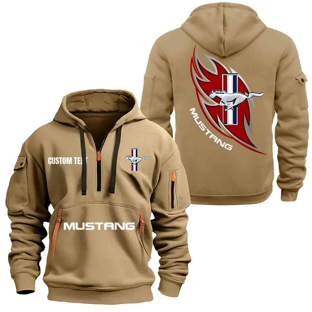 Ford Mustang Hoodie Half Zipper CAR1701112079, CAR All Over Print Hoodie Half Zipper - Khaki