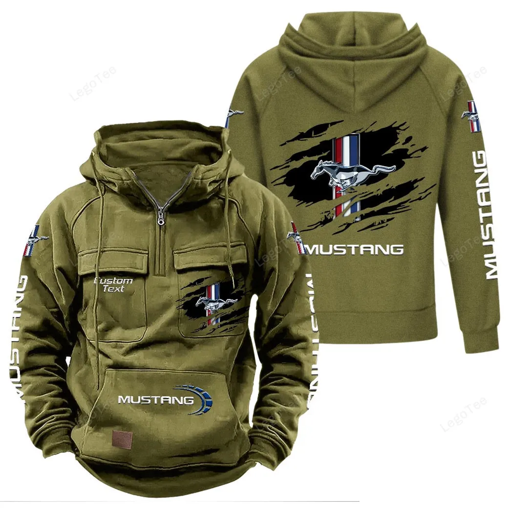 Ford Mustang Tactical Quarter Zip Hoodie, Gift For Ford Mustang Lovers, Gift For Him, Husband, Boyfriend - Army Green CAR122021425010-1