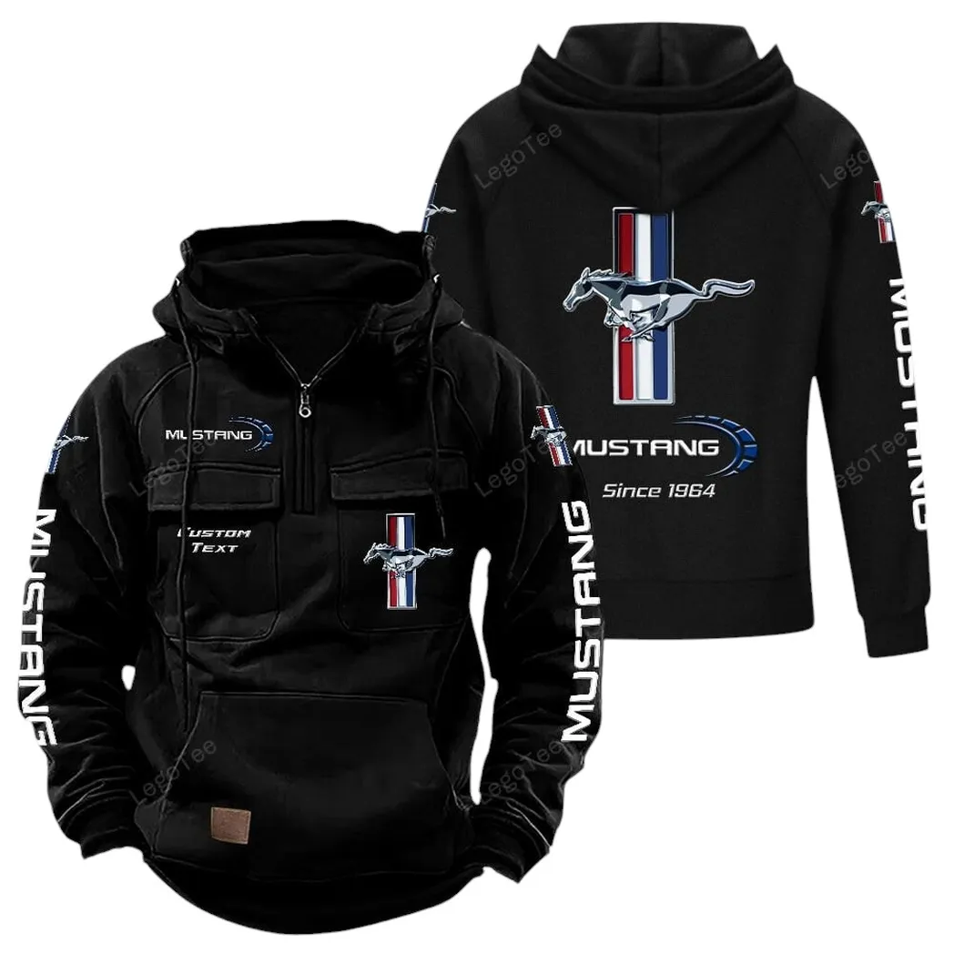 Ford Mustang Tactical Quarter Zip Hoodie, Gift For Ford Mustang Lovers, Gift For Him, Husband, Boyfriend - Black CAR96021425678-2