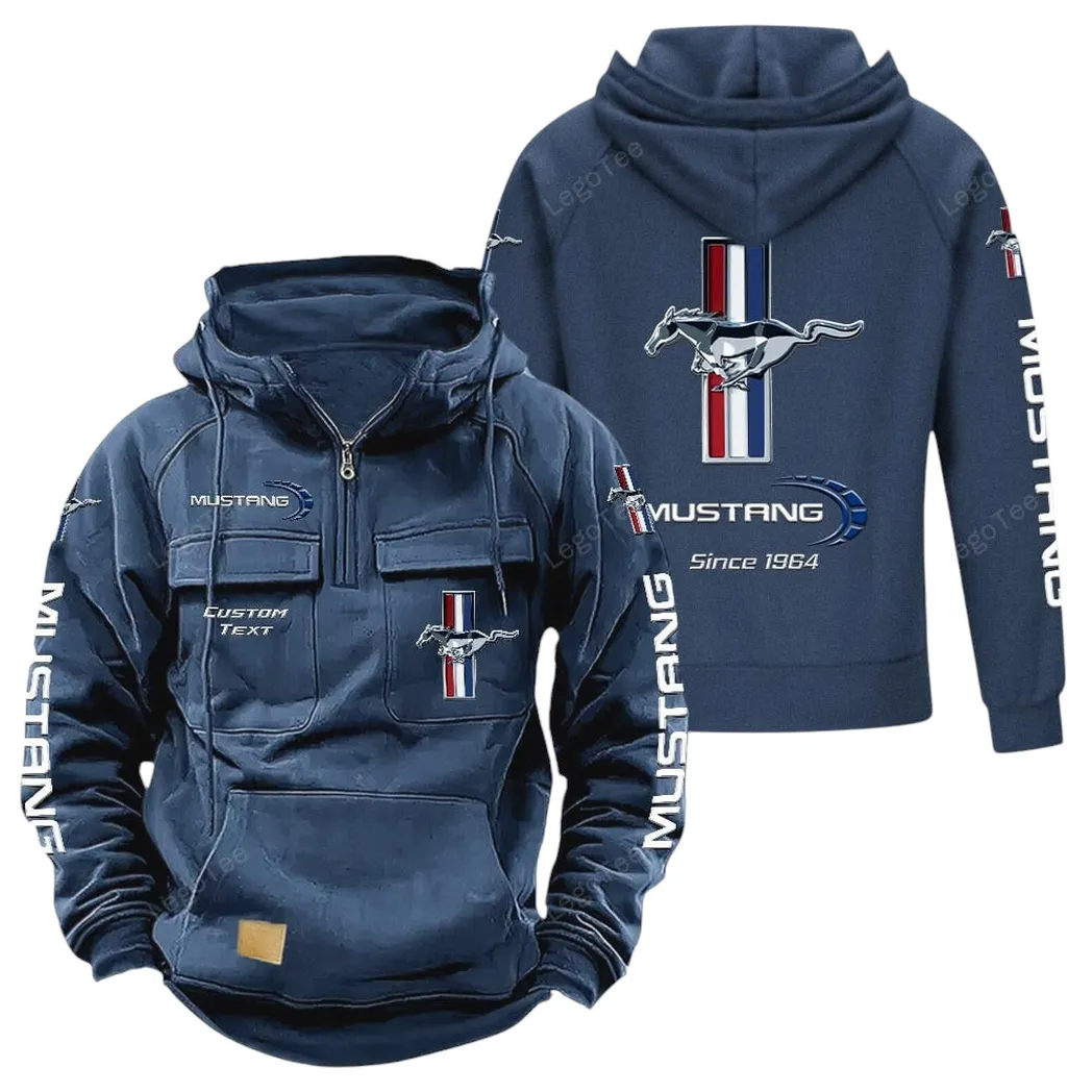 Ford Mustang Tactical Quarter Zip Hoodie, Gift For Ford Mustang Lovers, Gift For Him, Husband, Boyfriend - Dark Blue CAR96021425678-3