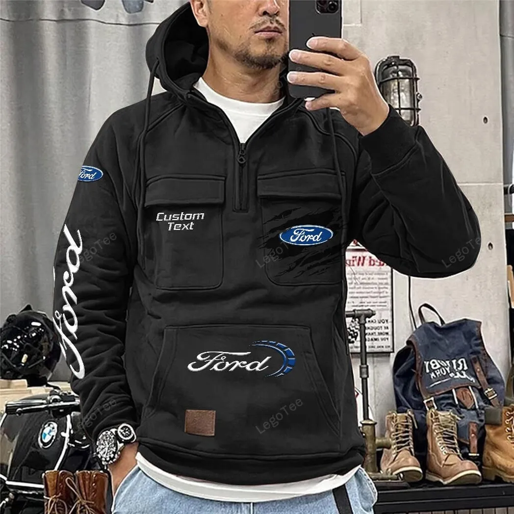 Ford Tactical Quarter Zip Hoodie, Gift For Ford Lovers, Gift For Him, Husband, Boyfriend - Black CAR122021425004-2