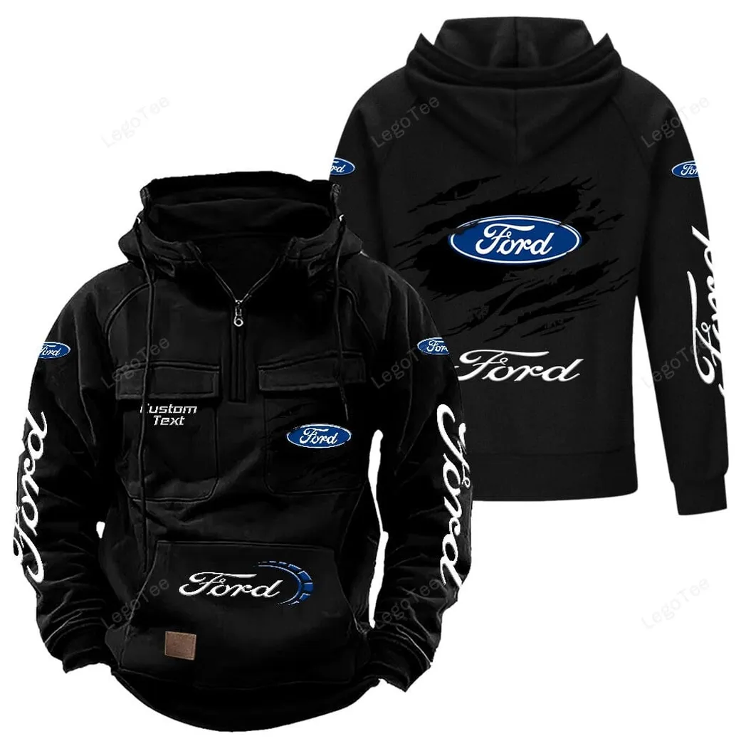 Ford Tactical Quarter Zip Hoodie, Gift For Ford Lovers, Gift For Him, Husband, Boyfriend - Black CAR122021425004-2