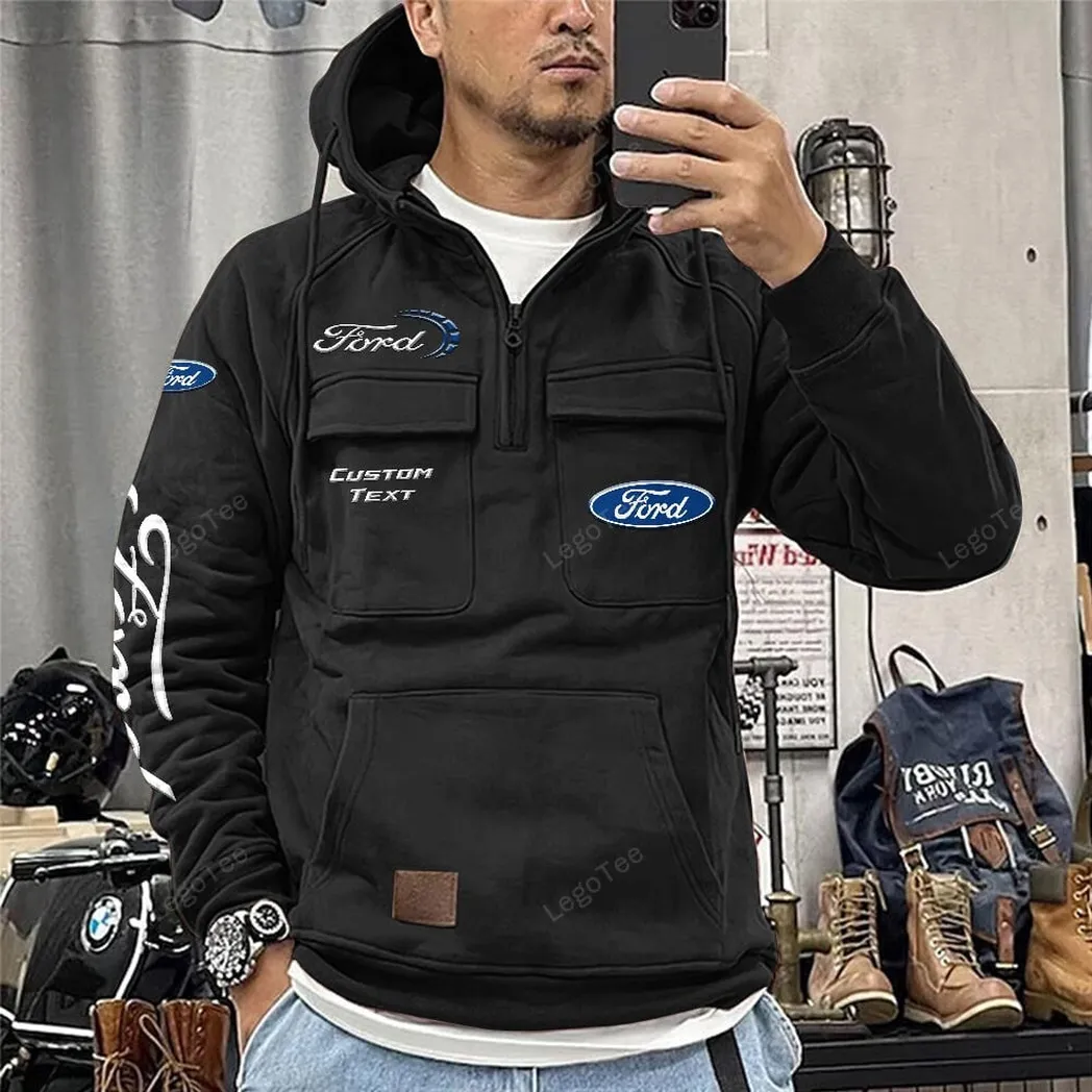 Ford Tactical Quarter Zip Hoodie, Gift For Ford Lovers, Gift For Him, Husband, Boyfriend - Black CAR96021425668-2