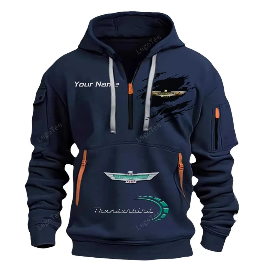 Ford Thunderbird Half Zip Hoodie CAR113021425843, Best Gift for Him, Husband, Boyfriend - Navy