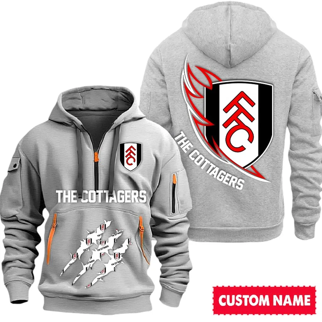 Fulham EPL Hoodie Half Zipp SPO0120009, Gift For Fan Fulham - Gray