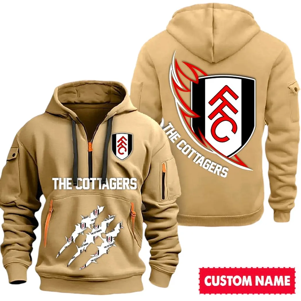 Fulham EPL Hoodie Half Zipp SPO0120009, Gift For Fan Fulham - Khaki