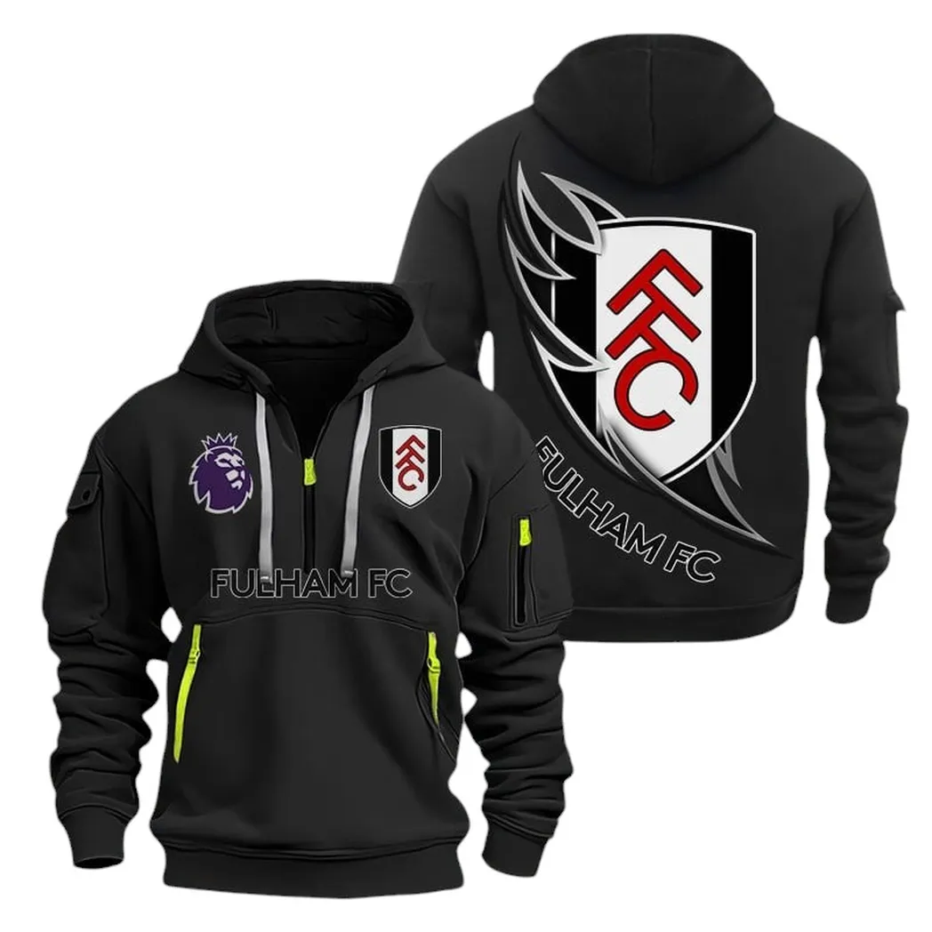 Fulham Hoodie Half Zip, All Over Print Hoodie For Fulham Fans EPL27042525123 - Black