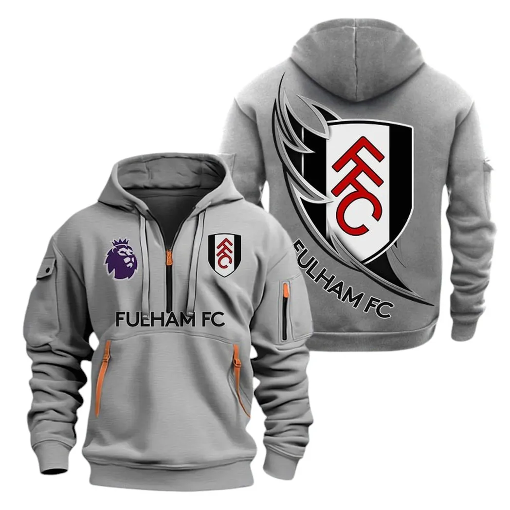 Fulham Hoodie Half Zip, All Over Print Hoodie For Fulham Fans EPL27042525123 - Gray