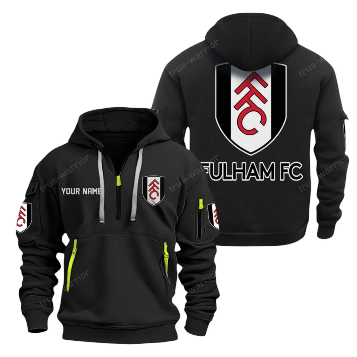 Fulham Hoodie Half Zip, All Over Print Hoodie For Fulham Fans EPL28042525903 - Black