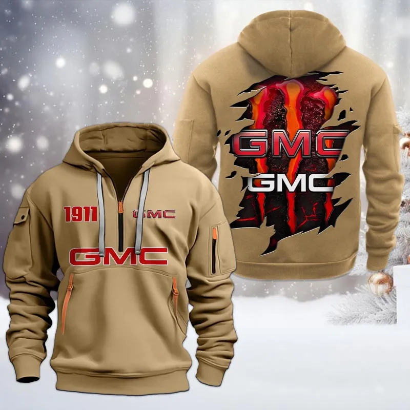 GMC Half Zip Hoodie, All Over Print Half Zip Hoodies For Men CAR198032745 - Khaki
