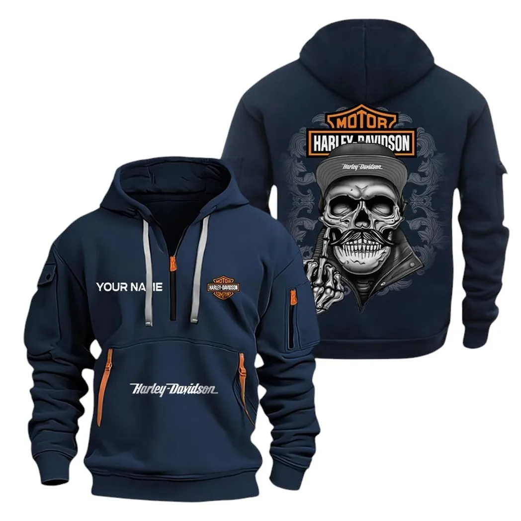 Harley Davidson Half Zip Hoodie For Men, Gift For Harley Davidson Fan CAR166022625180 - Navy