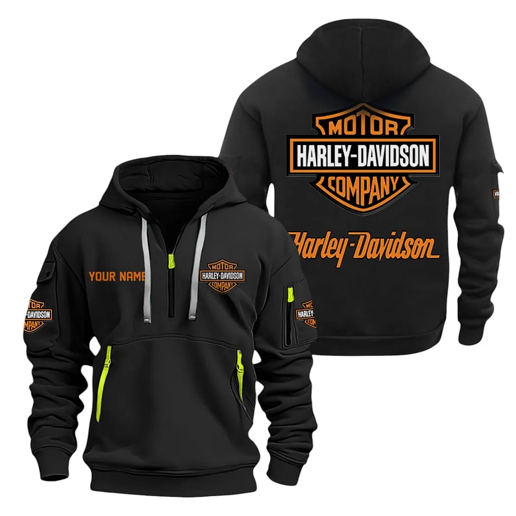 Harley Davidson Half Zip Hoodie For Men, Gift For Harley Davidson Lovers CAR20022125672 - Black