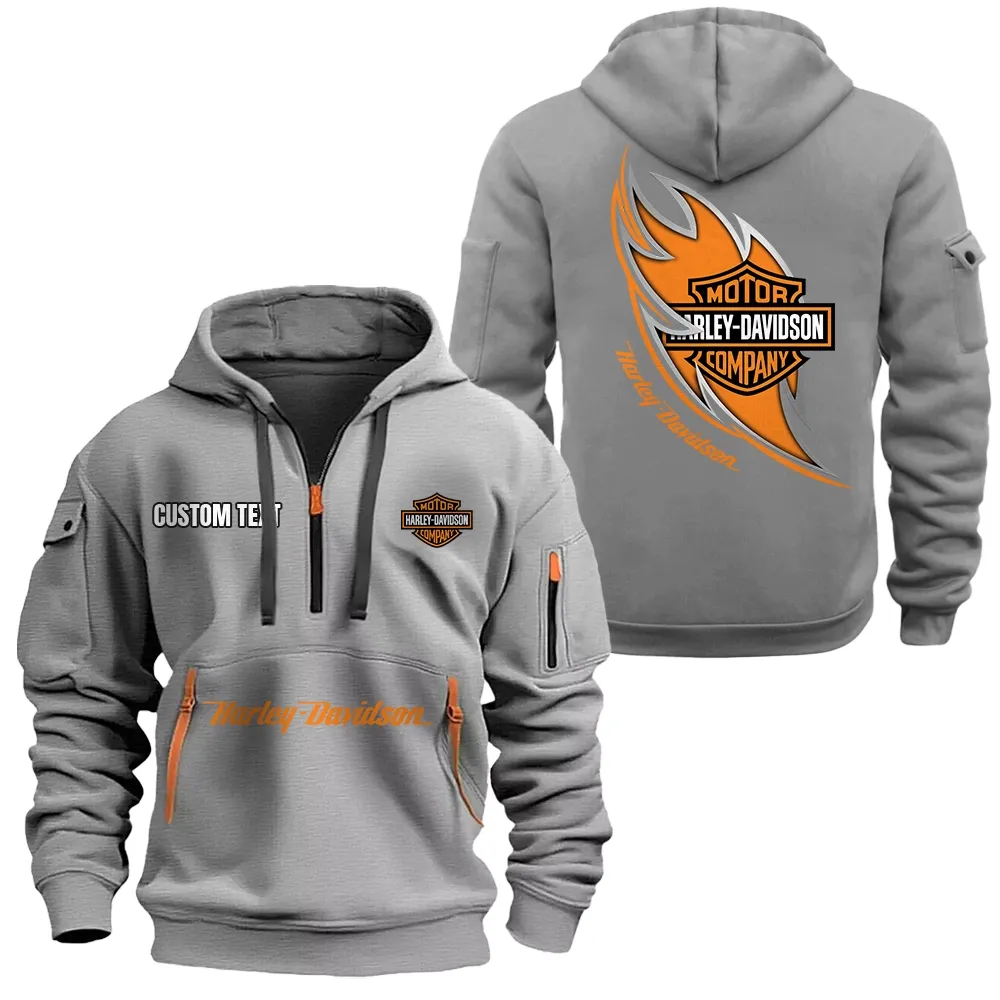 Harley Davidson Hoodie Half Zipper CAR1701112092, CAR All Over Print Hoodie Half Zipper - Gray