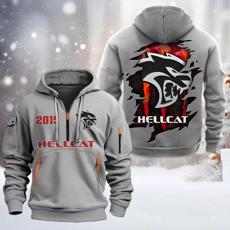 Hellcat Half Zip Hoodie, All Over Print Half Zip Hoodies For Men CAR198032789 - Gray
