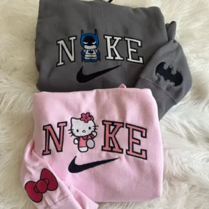 Hello Kitty And Batman Cartoon Embroidered Sweatshirt Fashion Style For Couple