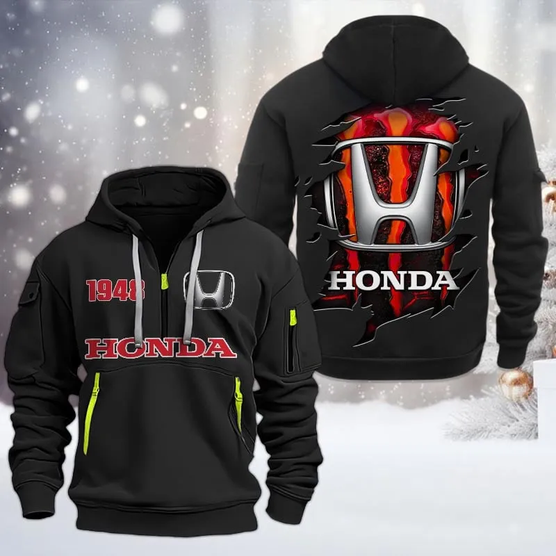 Honda Half Zip Hoodie, All Over Print Half Zip Hoodies For Men CAR198032731 - Black