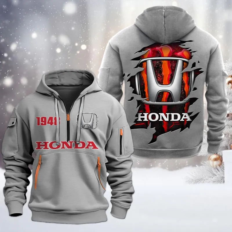 Honda Half Zip Hoodie, All Over Print Half Zip Hoodies For Men CAR198032731 - Gray