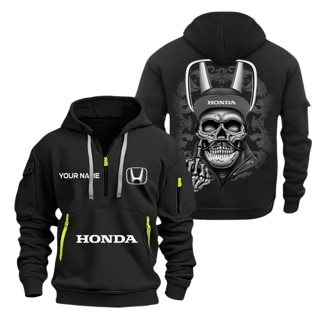 Honda Half Zip Hoodie For Men, Gift For Honda Fan CAR166022625136 - Black