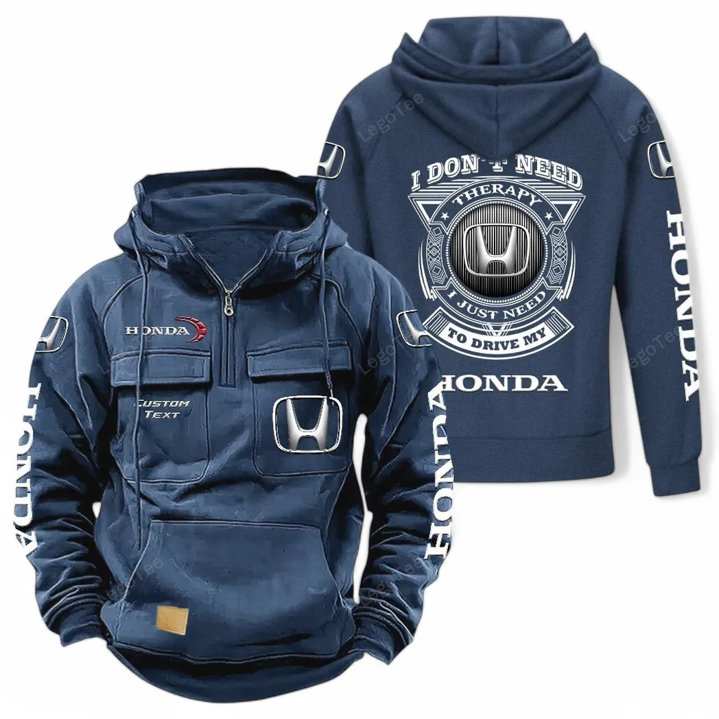 Honda Tactical Quarter Zip Hoodie CAR106021525013, Gifts For Men, Him, Husband, Boyfriend - Dark Blue