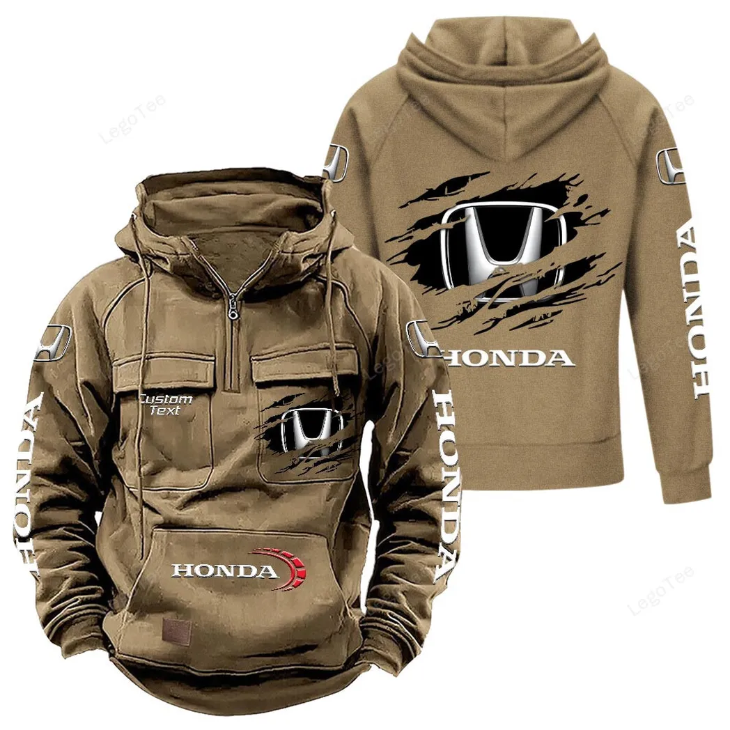 Honda Tactical Quarter Zip Hoodie, Gift For Honda Lovers, Gift For Him, Husband, Boyfriend - Khaki CAR122021425057-4