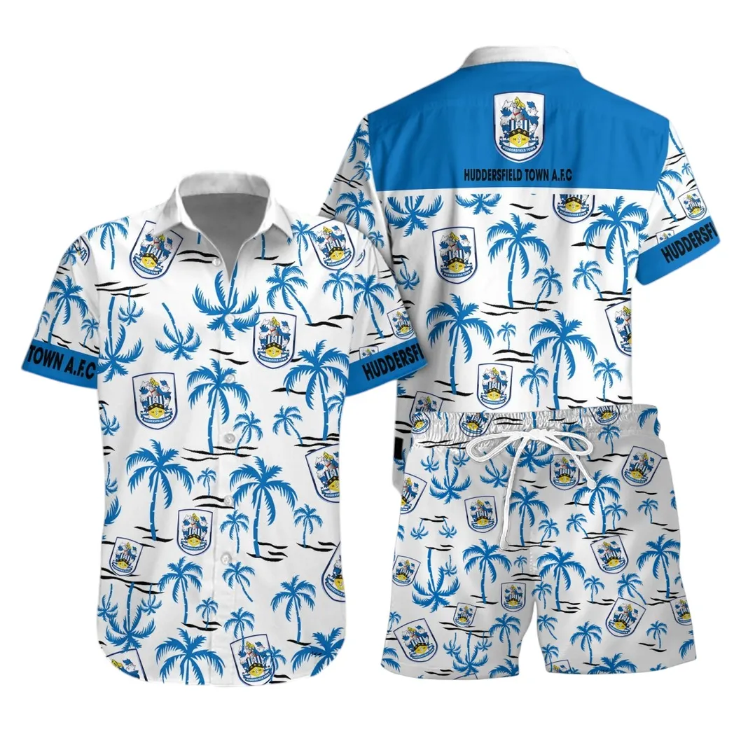 Huddersfield Town Hawaiian Shirt Set For Men, All Over Print Hawaiian Shirt Set Huddersfield Town EPL1204212519