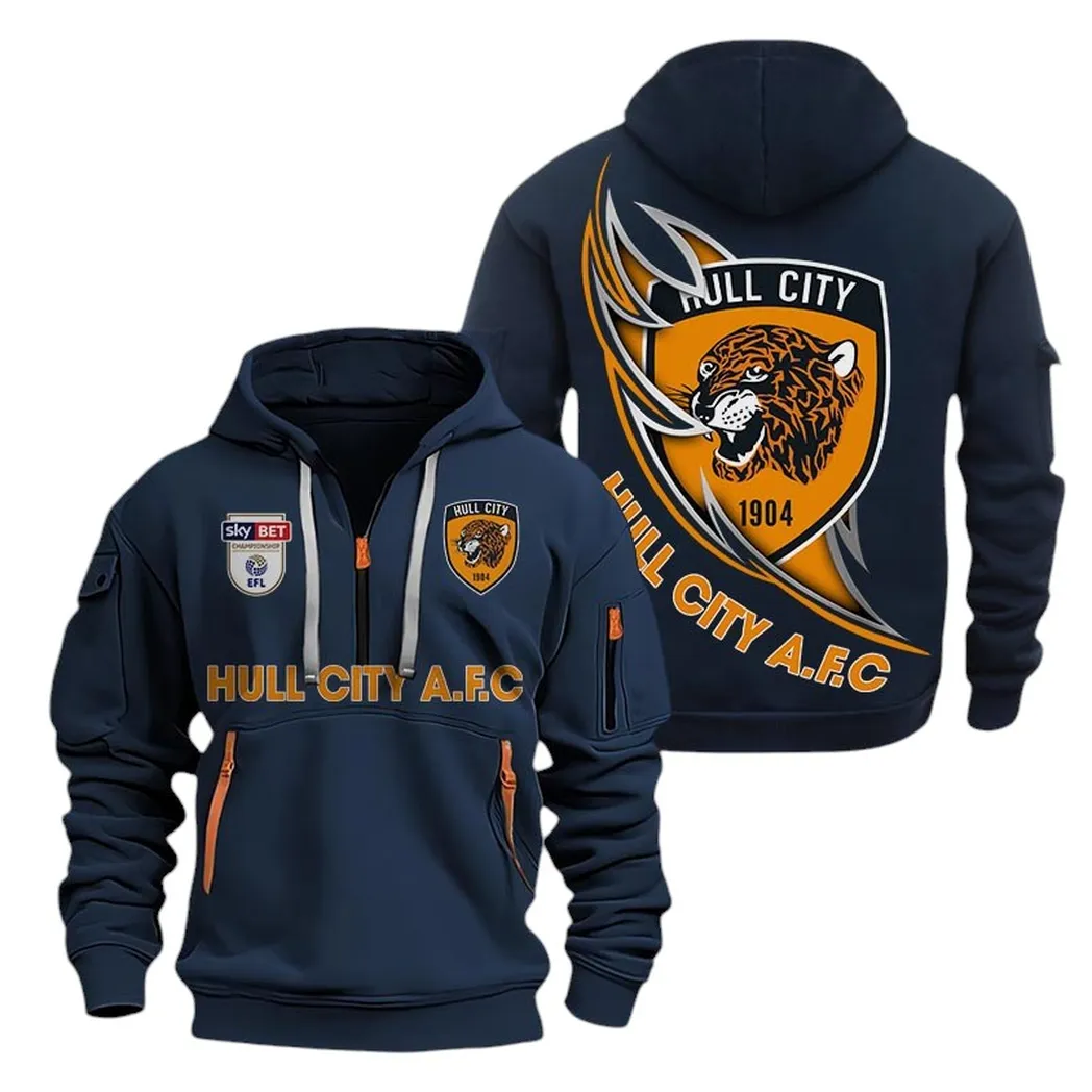 Hull City Hoodie Half Zip, All Over Print Hoodie For Hull City Fans EPL27042525140 - Navy