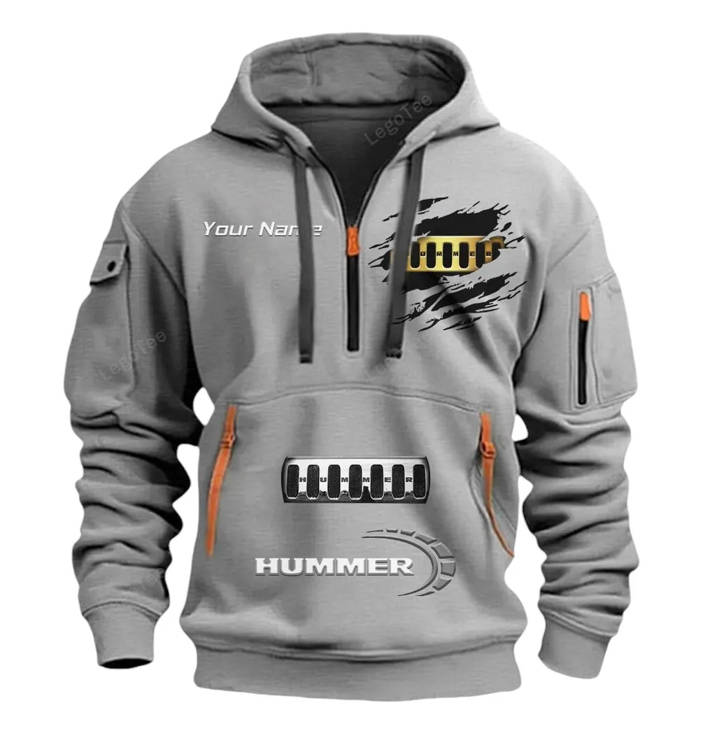 Hummer Half Zip Hoodie CAR113021425833, Best Gift for Him, Husband, Boyfriend - Gray