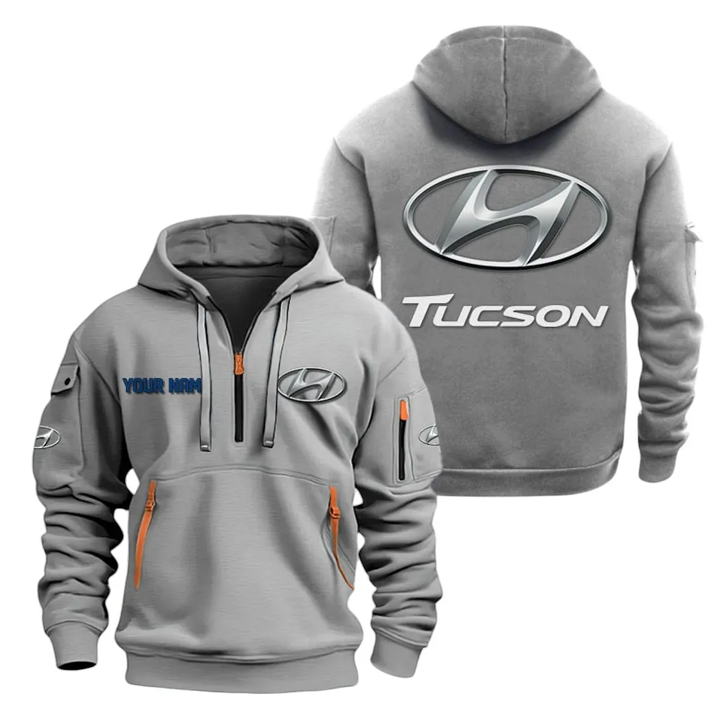 Hyundai Tucson Half Zip Hoodie For Men, Gift For Hyundai Tucson Lovers CAR20022125731 - Gray