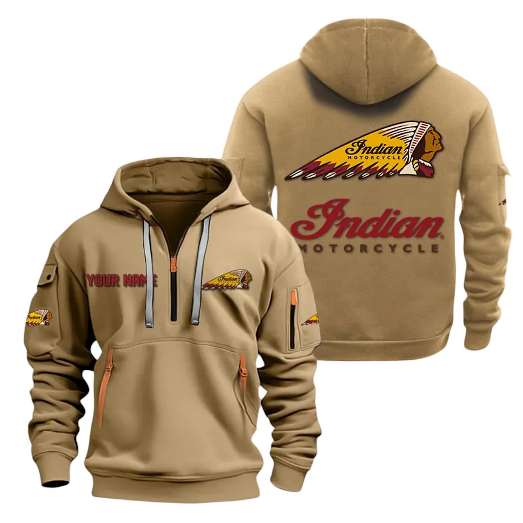 Indian Motorcycle Half Zip Hoodie For Men, Gift For Indian Motorcycle Lovers CAR20022125715 - Khaki