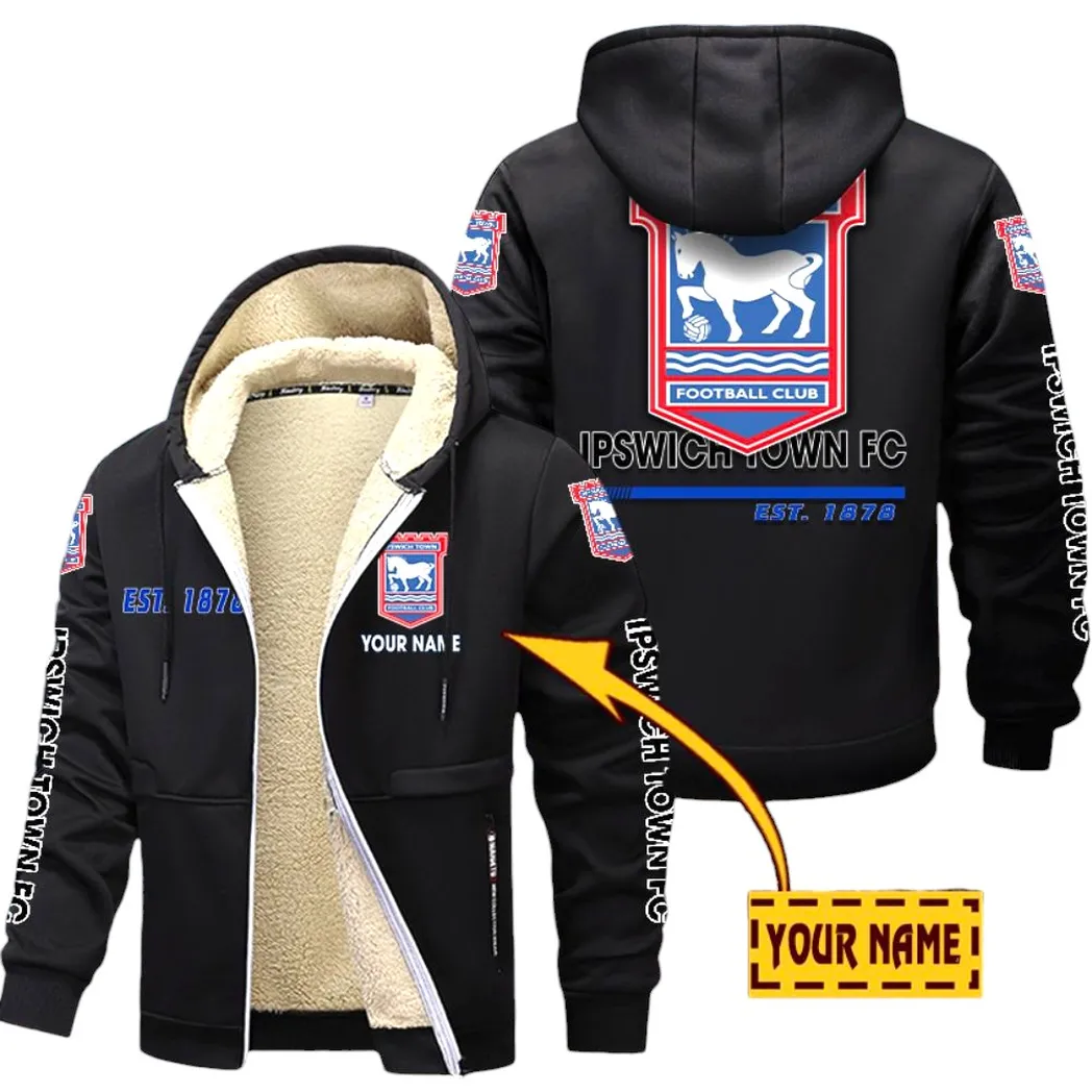 Ipswich Town EPL Lamb Fleece Thick Coat SPO0520012, Gift For Fan Ipswich Town - Black