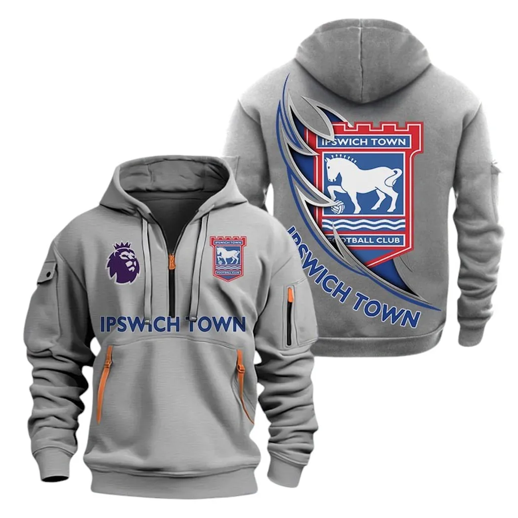 Ipswich Town Hoodie Half Zip, All Over Print Hoodie For Ipswich Town Fans EPL27042525139 - Gray